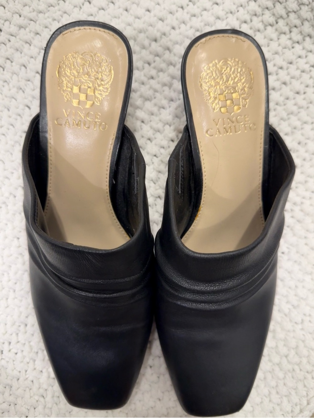 Vince Camuto Square Toe Leather Mule Kitten Heels - Picture 4 of 6